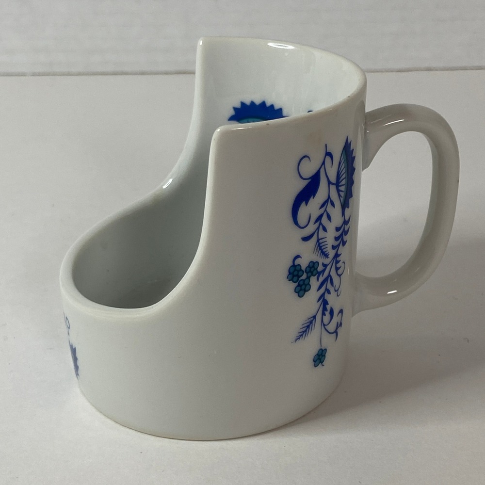 Vintage Blue Onion Ceramic Shaving Scuttle Mug Floral White Porcelain Lather Cup
